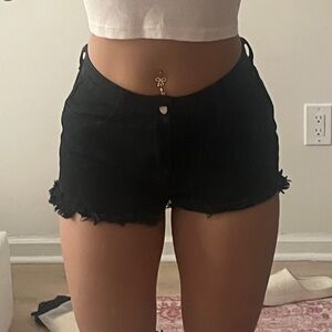 Black denim shorts with frayed hem New without tag